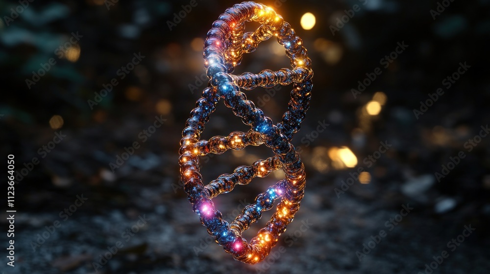 Poster 3d representation of a glowing dna double helix structure.