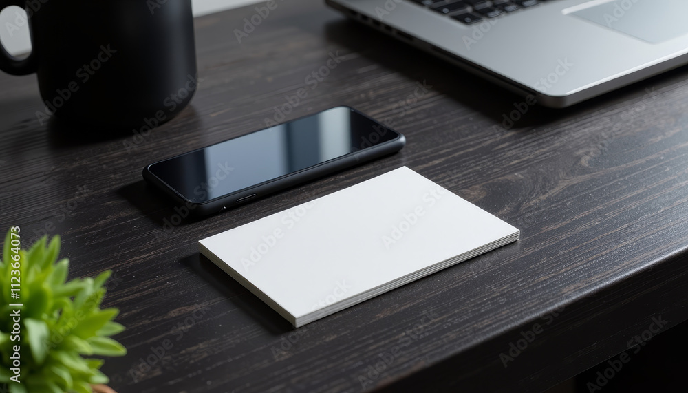 Poster workspace tranquility with a sleek device and a blank canvas for creativity