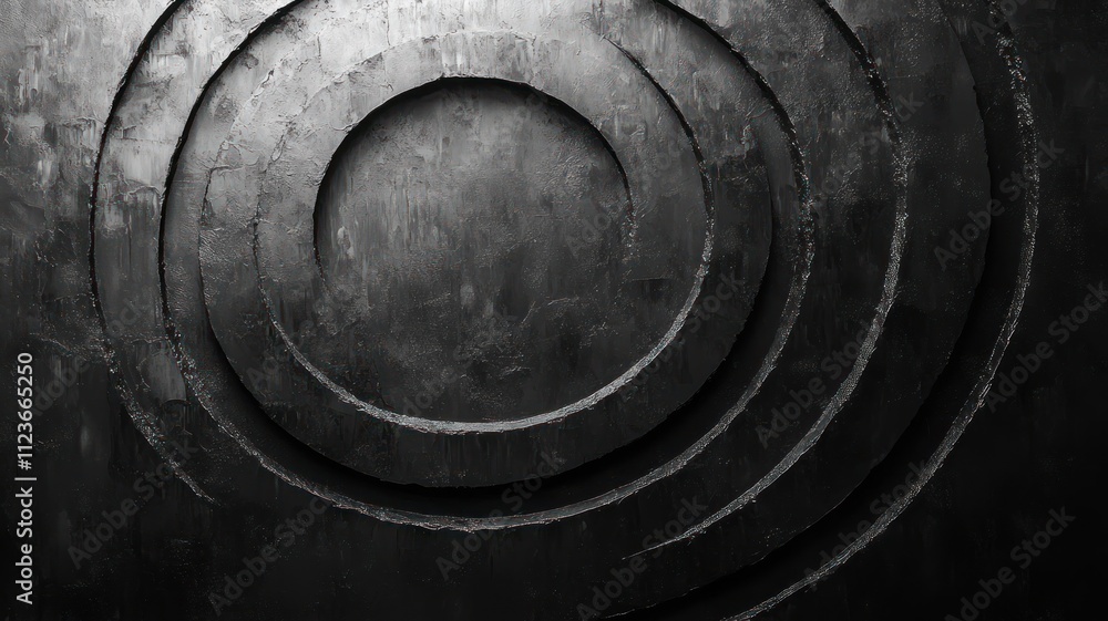 Poster abstract black and gray spiral pattern on textured surface.