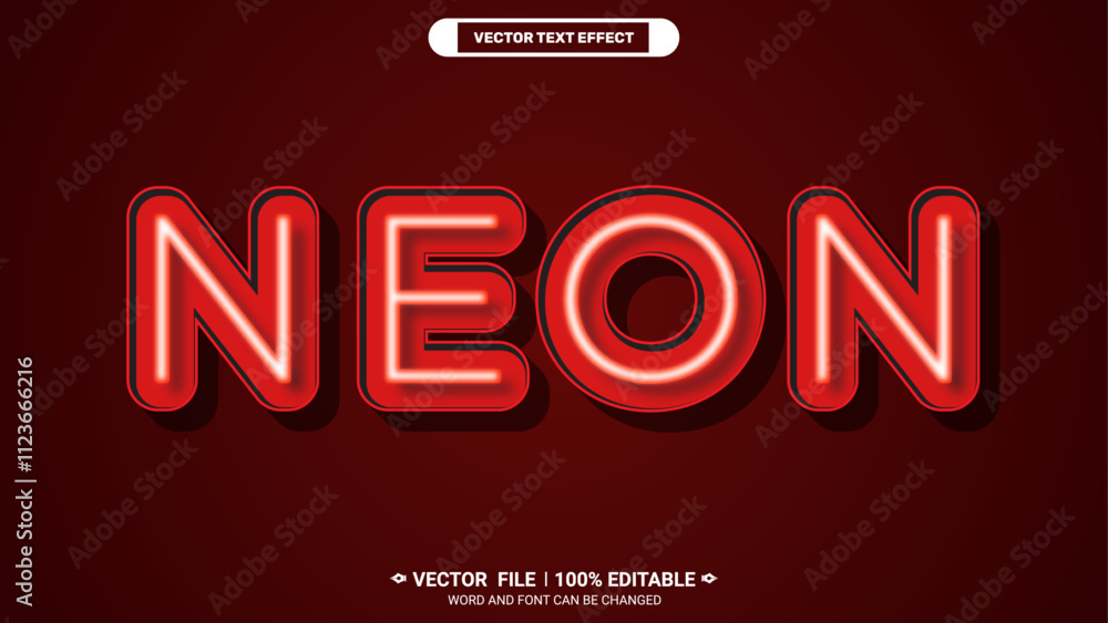 Poster neon futuristic glowing bold style 3d editable vector text effect