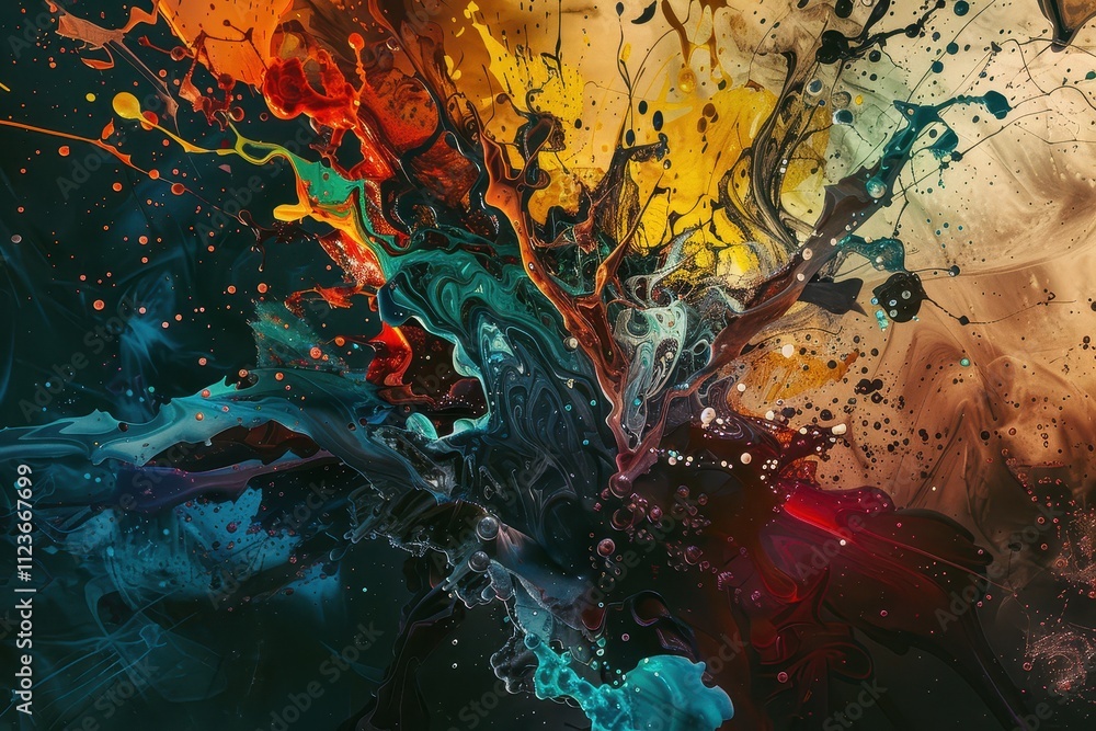 Aufkleber Colorful abstract design featuring swirling patterns and vibrant hues creating a cosmic atmosphere with a sense of movement and energy