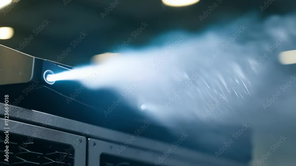 Poster demonstration of advanced misting technology in industrial setting for efficient humidification