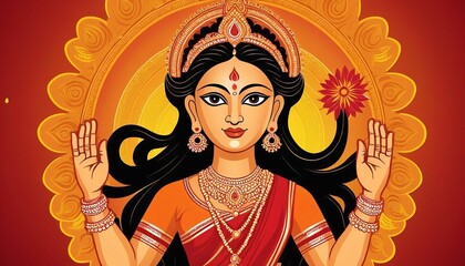 Indian God shri Druga in Happy Druga Puja Subh Navratri red background. vector illustration design