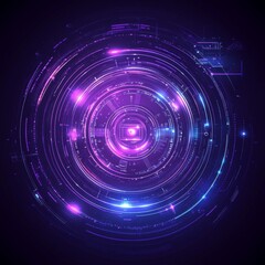 Obraz premium A vibrant and dynamic abstract digital background featuring circular neon patterns in purple and blue hues.