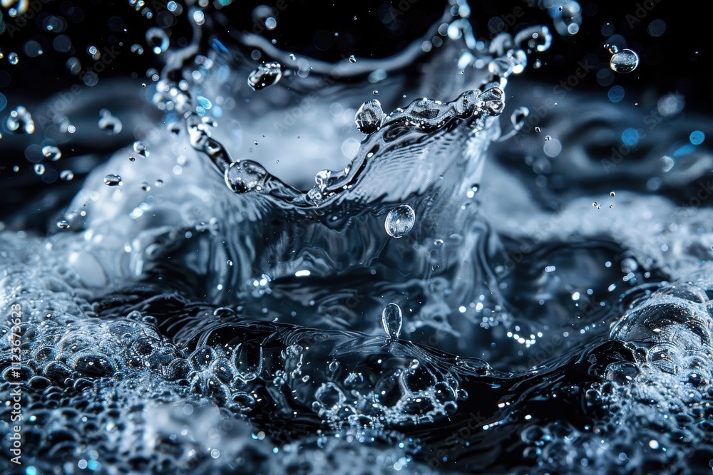 Poster captivating water splash capturing dynamic movement and energy against a dark background