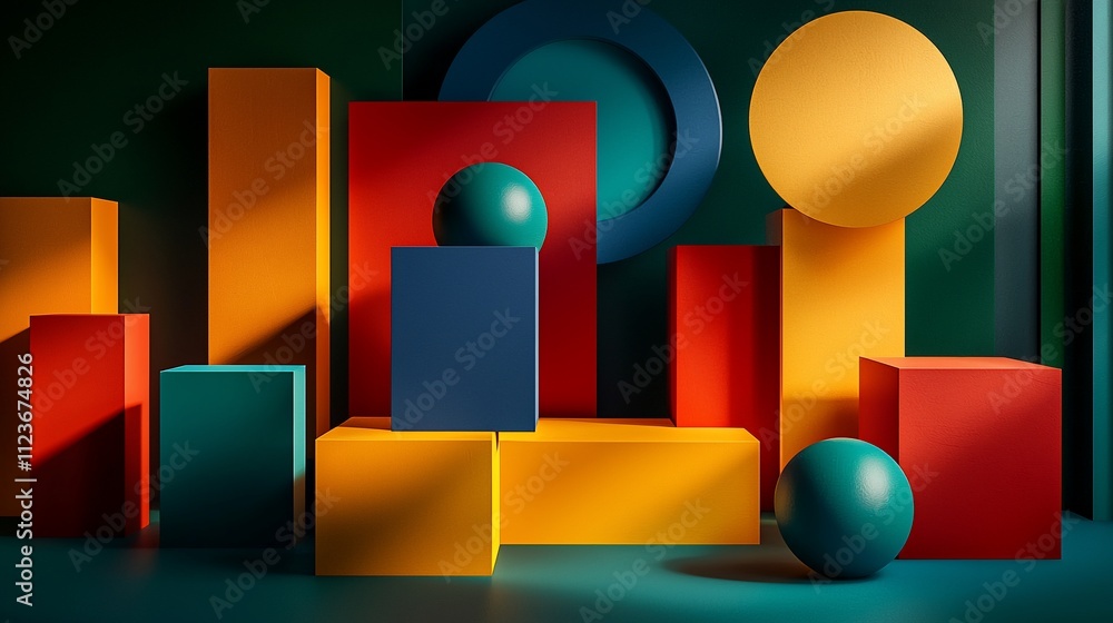 Poster abstract colorful geometric shapes composition.