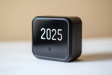 2024 and 2025 on Black Alarm Clock, Minimalist New Year and Christmas Concept, Ai