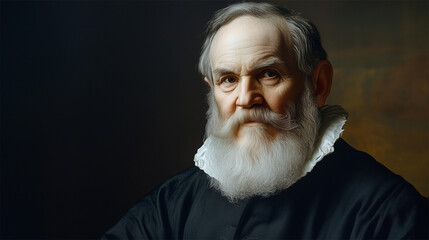 Portrait of Galileo Galilei, detailed facial reconstruction, iconic scientist and astronomer.
