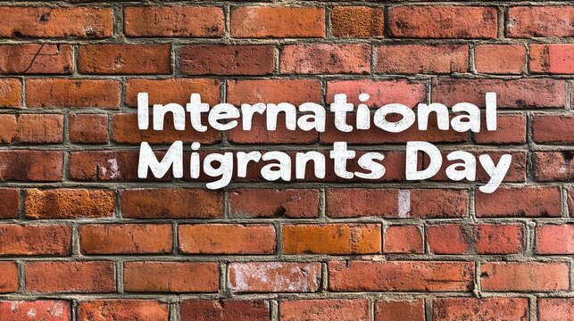 International Migrants Day Celebration with Bold Typography on Warm Brick Background - Powered by Adobe