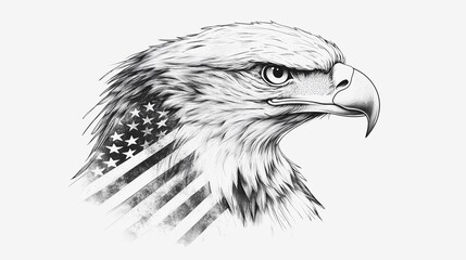  Bald Eagle with American Flag , White Background