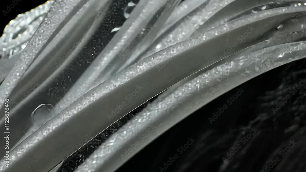 Poster intricate patterns of transparent tubes under close-up observation in low light