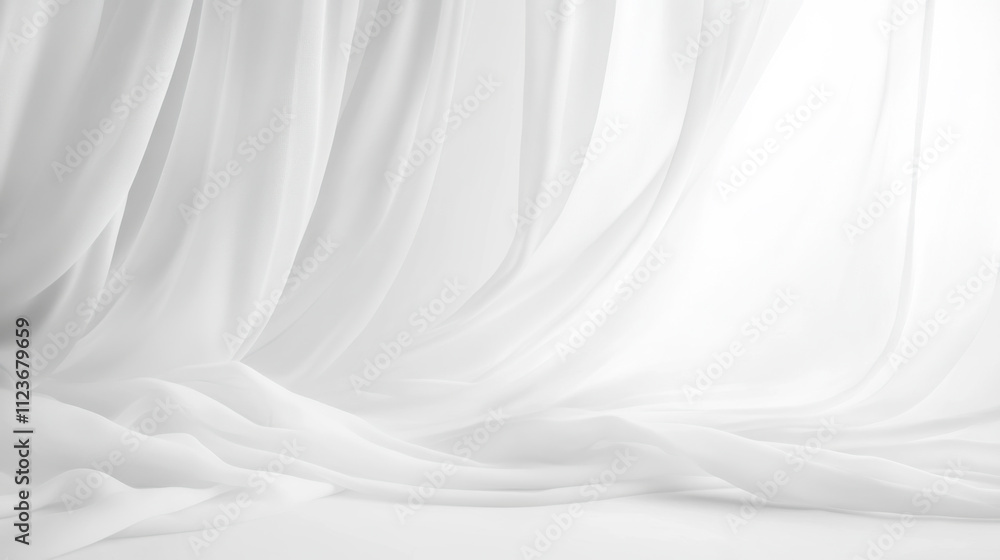 Poster soft, flowing white fabric drapes elegantly in gentle light creating a serene and calming atmosphere