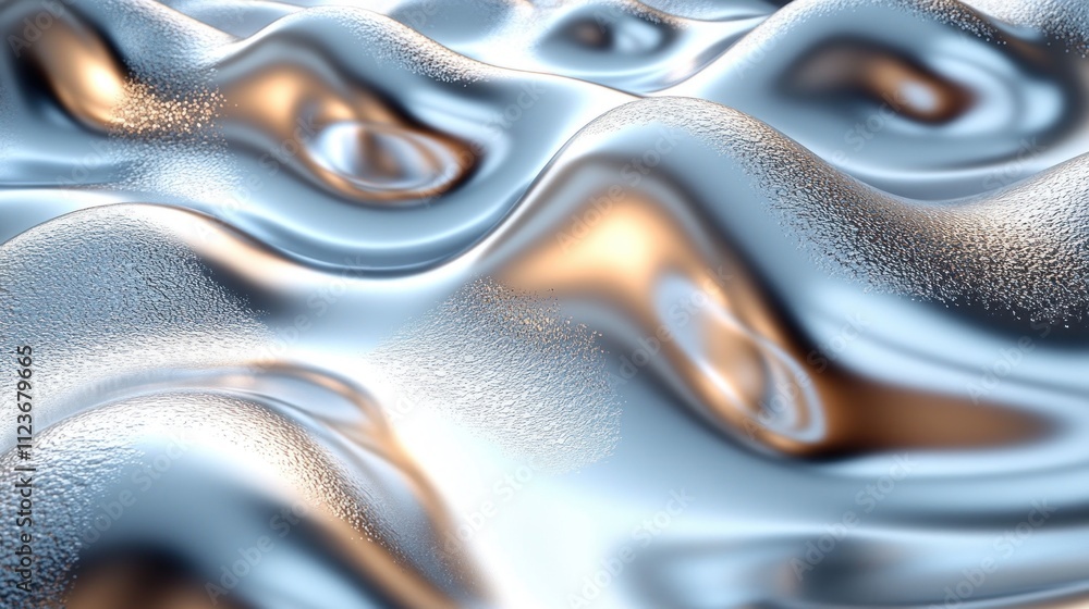 Poster a smooth metallic surface with waves and reflections.