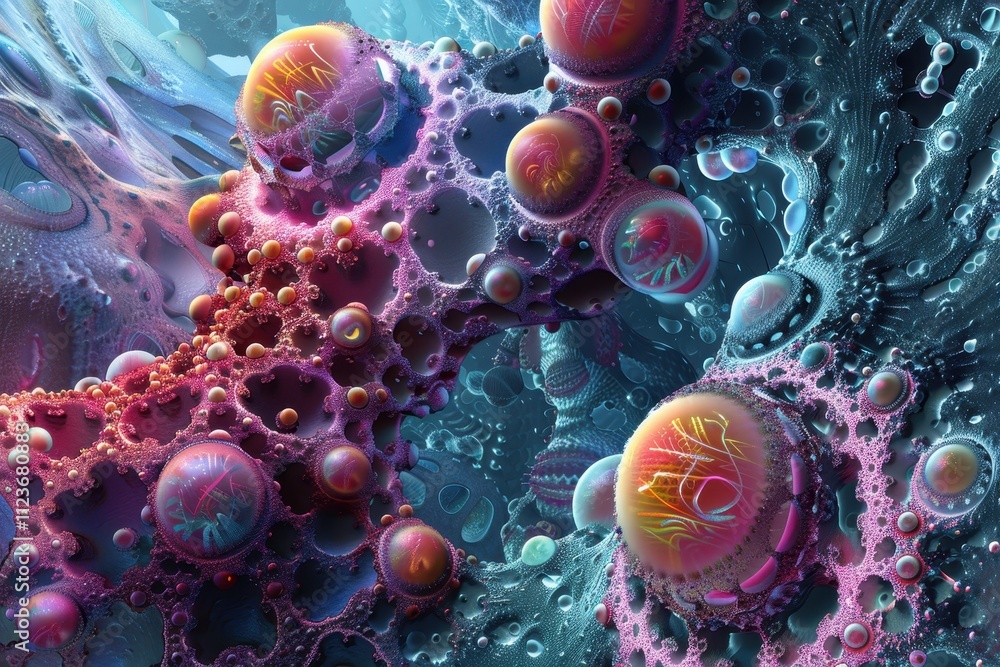 Poster Exploring intricate cellular structures with vibrant colors highlighting the complexity of biological membranes and their functions