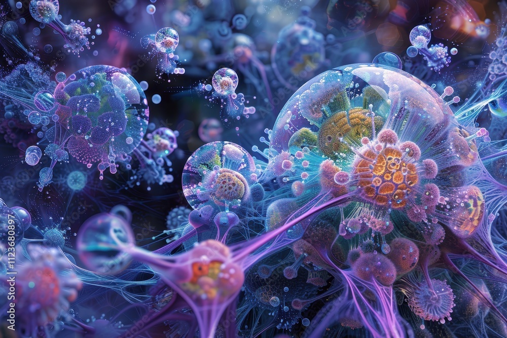 Fototapete Exploring intricate cellular structures with vibrant colors highlighting the complexity of biological membranes and their functions