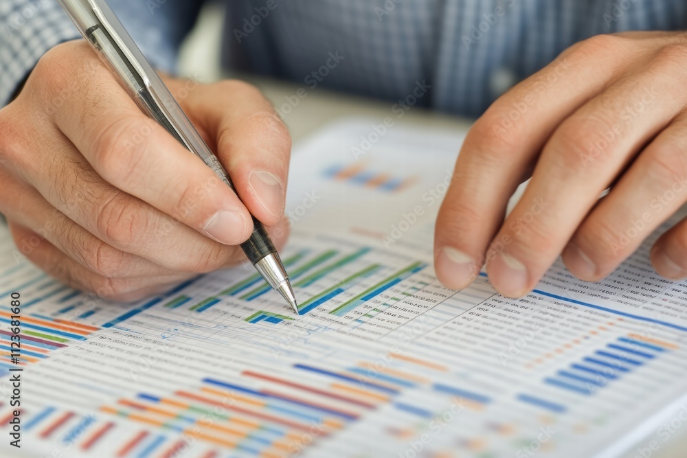 Aufkleber man examines financial data while reviewing a detailed spreadsheet in an office setting