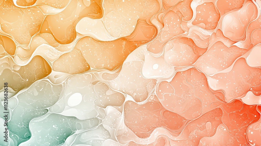 Poster a vibrant abstract design featuring fluid shapes in warm oranges and cool blues, creating a harmonio
