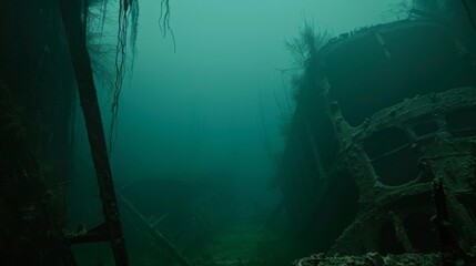 Eerie spaceship graveyard in deep space with massive, derelict ships drifting in silence