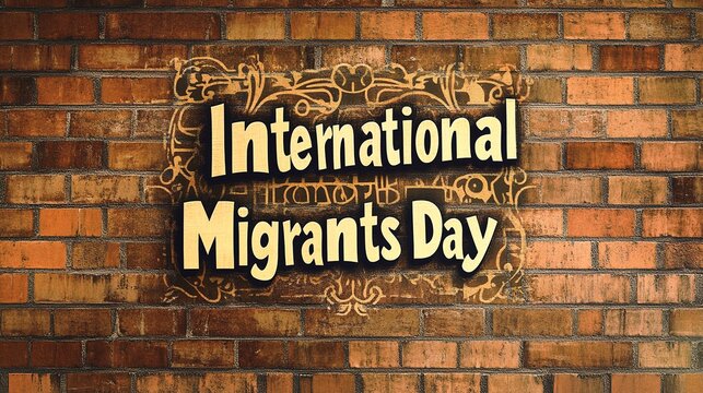International Migrants Day Celebration with Bold Typography on Warm Brick Background