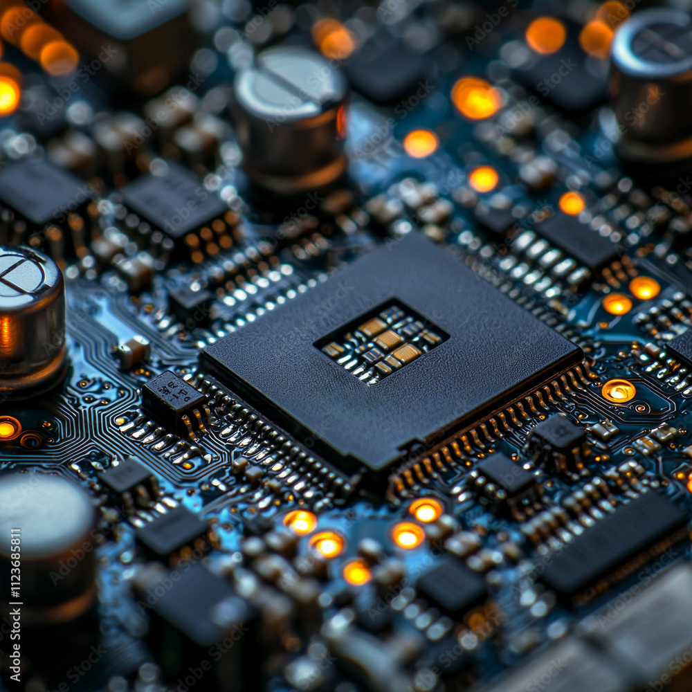 Poster macro view reveals internal circuitry smartphone highlighting intricate arrangement components and f