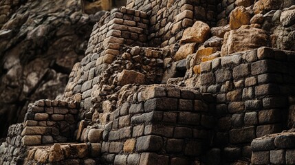 Ancient Stone Wall Ruins in Peru