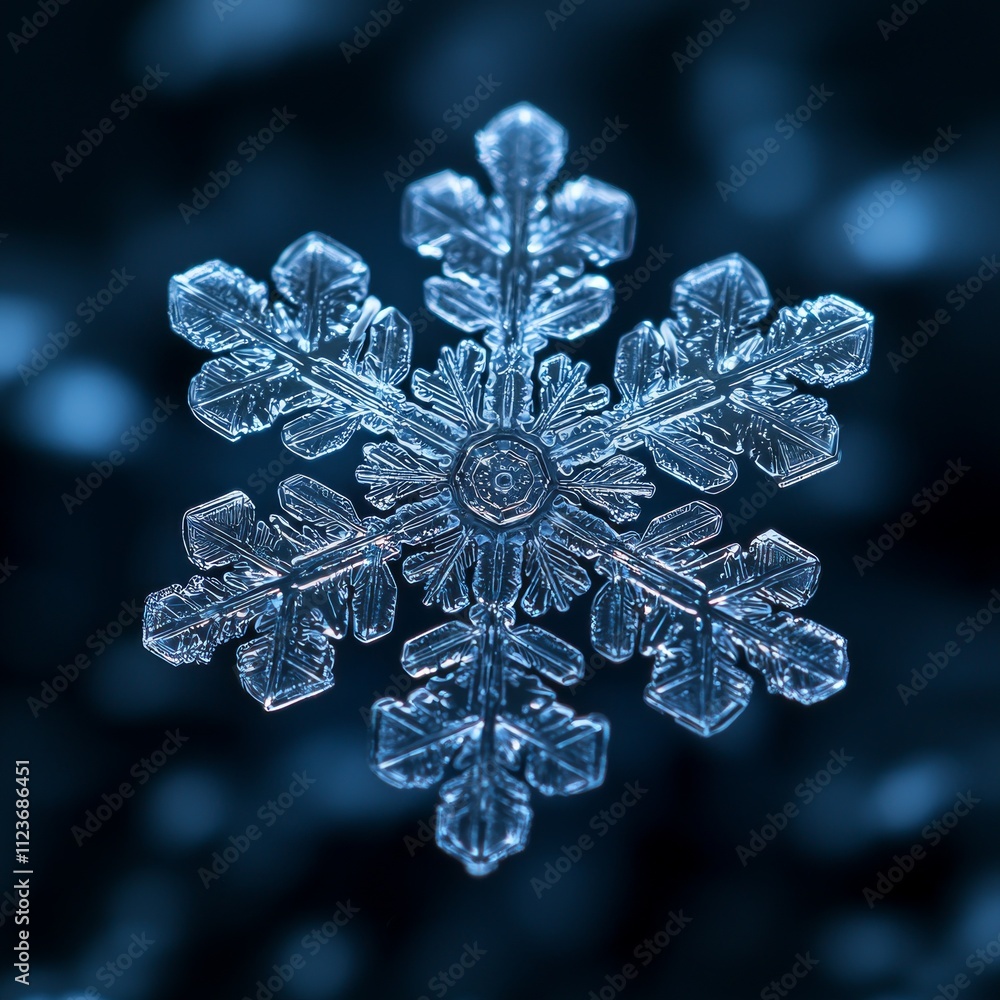 Poster detailed examination reveals intricate patterns snowflake dark backdrop highlighting fragility and b