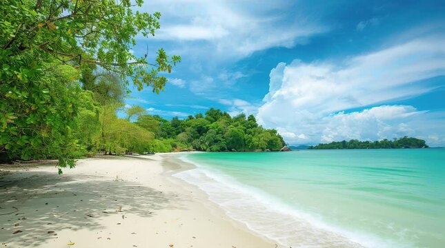 Cozy beach on a sunny day with warm sand and blue ocean, relaxing seaside escape
Seamless looping 4k time-lapse virtual video animation Generated AI