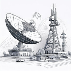 Professional greeting card for network providers featuring antenna, mobile, and communication symbols.