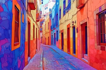 Fototapeta premium Bright alleys and pathways in Guanajuato city, Mexico