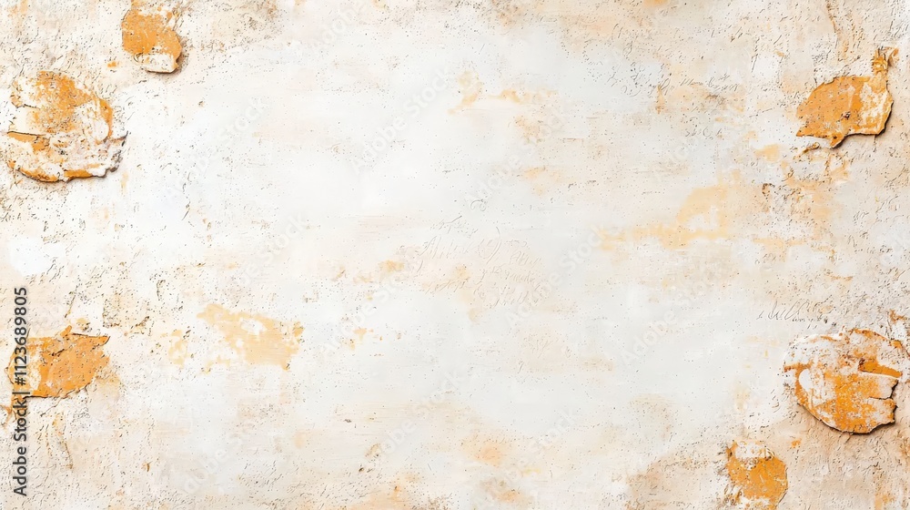 Aufkleber a textured background featuring a faded white surface with peeling orange patches, creating an aged 