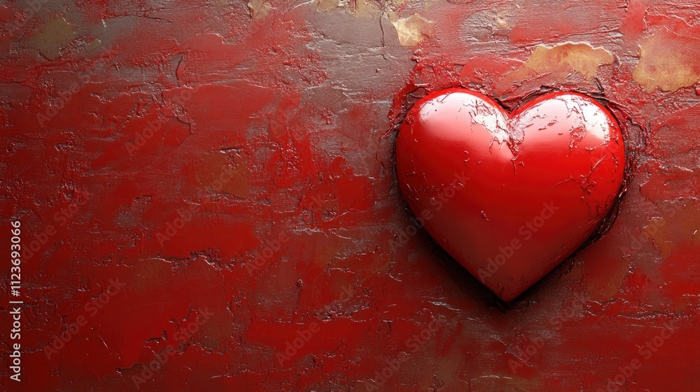 Poster a red heart shape against a textured red background.