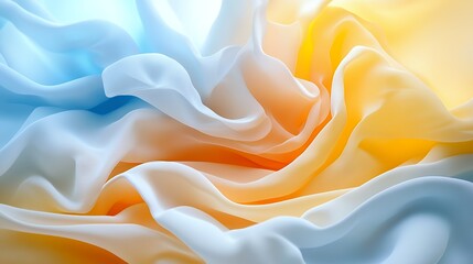 Obraz premium Abstract flowing fabric in blue, white, and yellow hues.