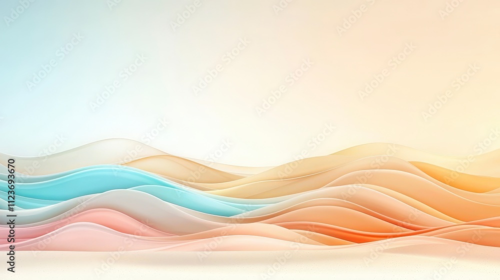 Poster a serene, abstract design featuring flowing waves in soft pastel colors, creating a calming visual e