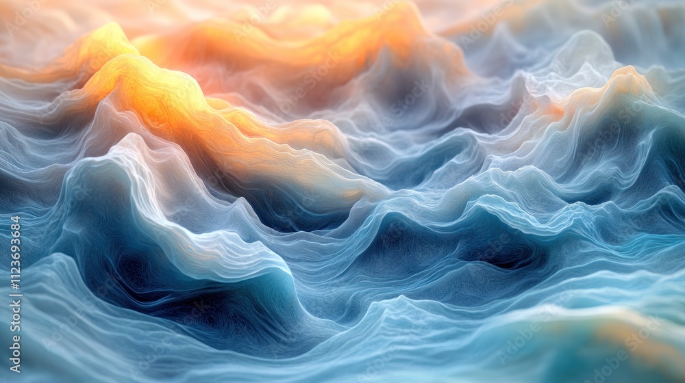 Poster abstract representation of flowing waves in soft colors.