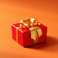 Fototapeta premium red 3D gift with gold braid and bow