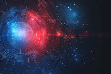 Obraz premium circular digital interface with glowing red and blue elements on a dark background symbolizing futuristic innovation and energy 