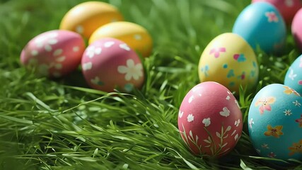 colorful happy sunday spring easter happyeaster meadow holiday celebration grass eggs season
