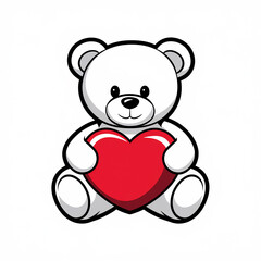 Obraz premium Cute White Teddy Bear Holding Red Heart