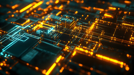Fototapeta premium A futuristic 3D visualization of a PCs neural network processing AI algorithms.