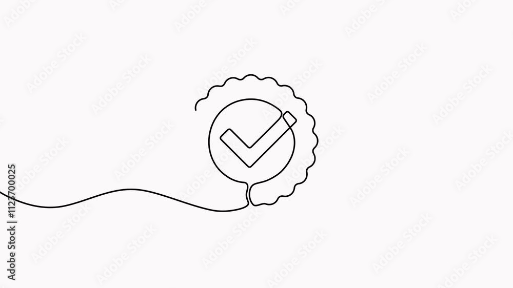 Poster award badge with checkmark continuous line drawing animation. approval check sign animated video.