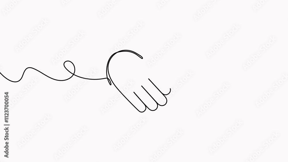 Poster handshake in heart shape continuous line drawing animation. love shaking hands video. animated busin