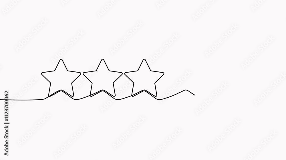 Poster five stars continuous line drawing animated video. rating review star linear symbol animation.