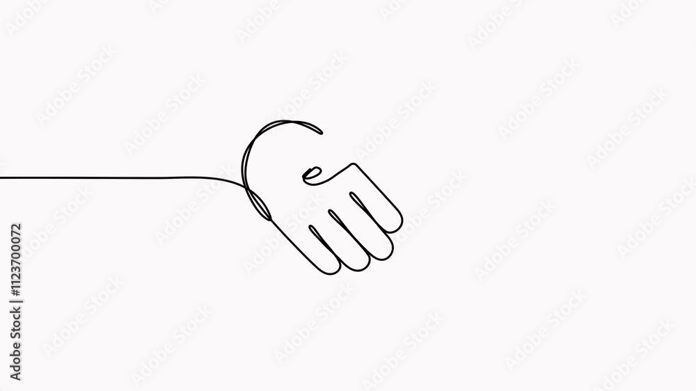 Poster handshake in heart shape continuous line drawing animation. business deal symbol animated video.