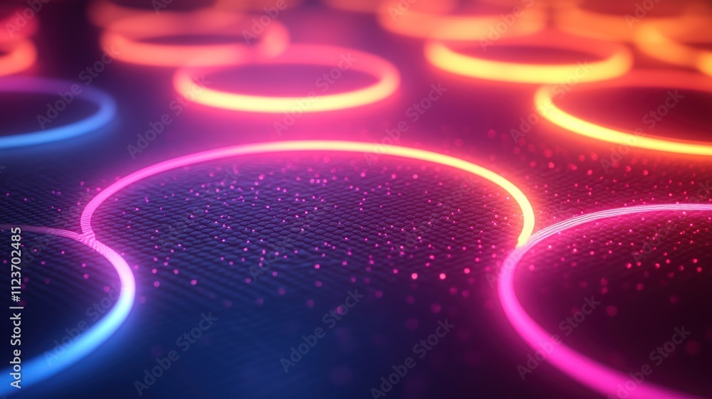 Poster a vibrant abstract design with glowing circles and a textured background.