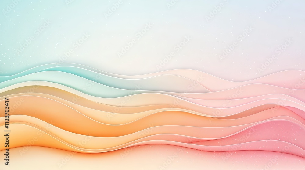 Poster a soft, abstract design featuring gentle waves in pastel colors, creating a serene and calming visua