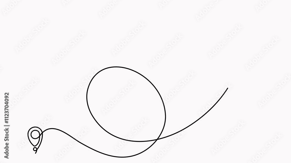 Poster airplane continuous line drawing with map pin pointer animation. airplane flying with start point ro