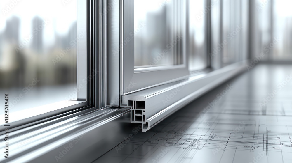 Aufkleber close-up of a modern window frame showcasing architectural design.