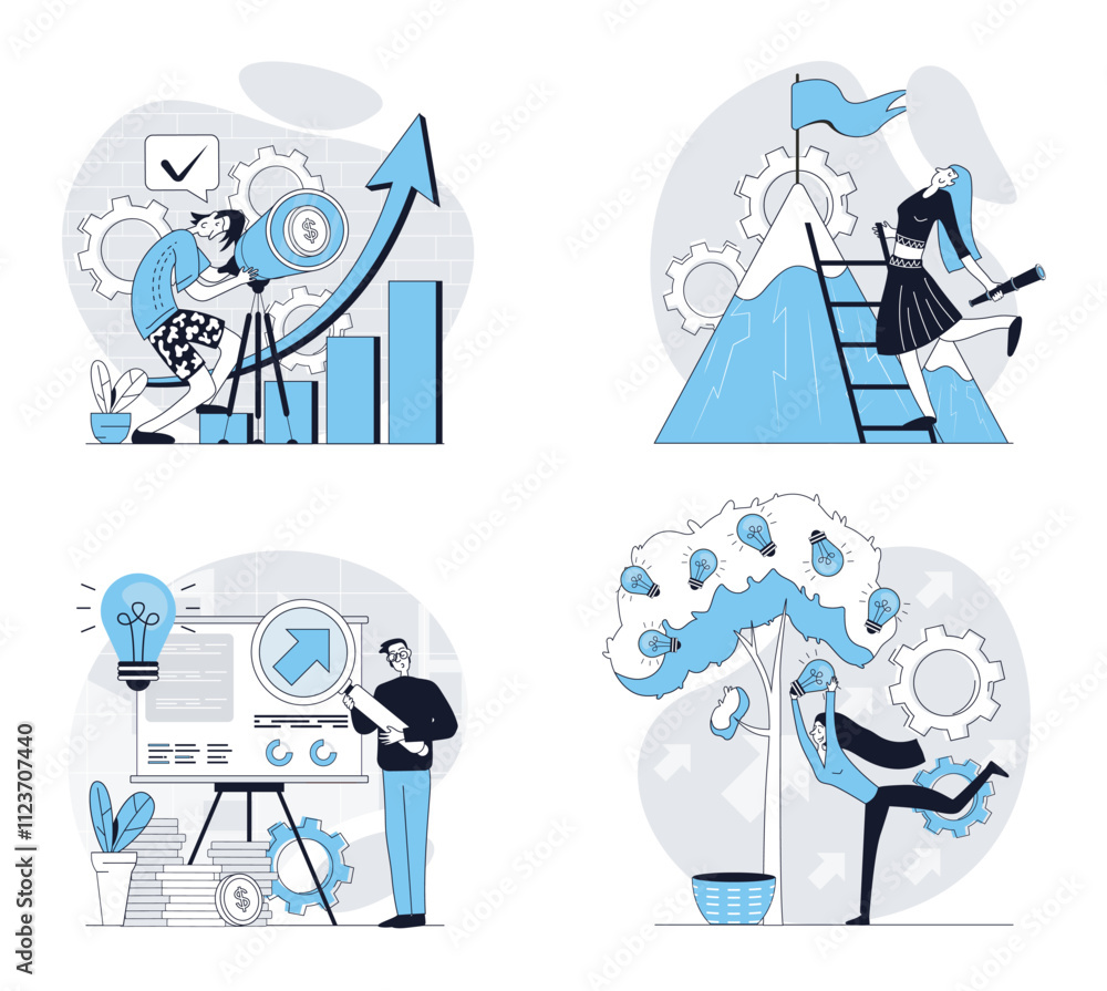 Leinwandbilder searching for opportunities concept set in flat design for web. collection with people brainstorming