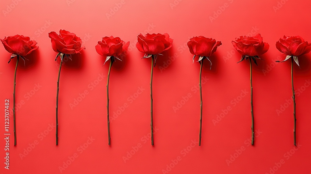 Aufkleber a single row of red roses sits atop a red table beside another row of red roses resting on the same 