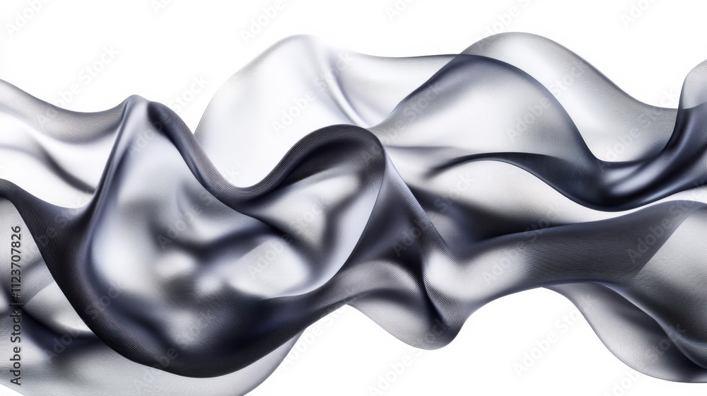 Poster flowing silky fabric in shades of black and gray creates an elegant and dynamic visual effect in a m
